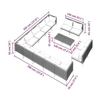 14-tlg. Garten-Lounge-Set mit Kissen Poly Rattan Dunkelgrau