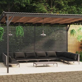 ARDEBO.de - 11-tlg. Garten-Lounge-Set mit Kissen Poly Rattan Dunkelgrau