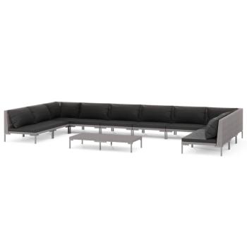 11-tlg. Garten-Lounge-Set mit Kissen Poly Rattan Dunkelgrau