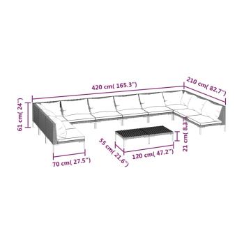 11-tlg. Garten-Lounge-Set mit Kissen Poly Rattan Dunkelgrau