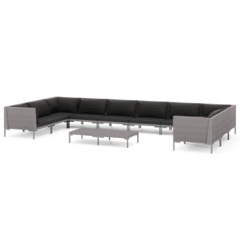11-tlg. Garten-Lounge-Set mit Kissen Poly Rattan Dunkelgrau