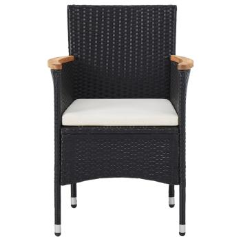 3-tlg. Garten-Essgruppe Schwarz Poly Rattan und Akazienholz