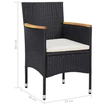 3-tlg. Garten-Essgruppe Schwarz Poly Rattan und Akazienholz