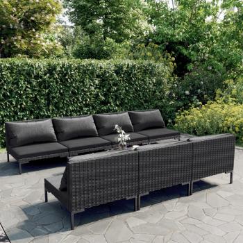 ARDEBO.de - 8-tlg. Garten-Lounge-Set mit Kissen Poly Rattan Dunkelgrau