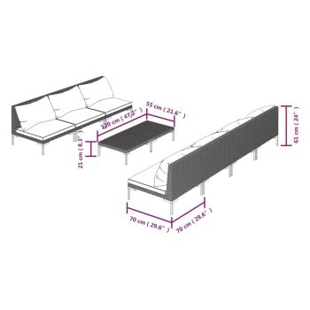 8-tlg. Garten-Lounge-Set mit Kissen Poly Rattan Dunkelgrau