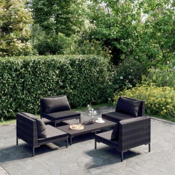ARDEBO.de - 5-tlg. Garten-Lounge-Set mit Kissen Poly Rattan Dunkelgrau