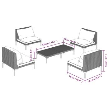 5-tlg. Garten-Lounge-Set mit Kissen Poly Rattan Dunkelgrau