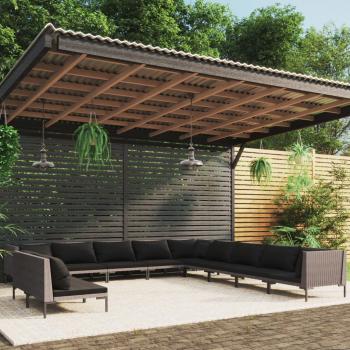 ARDEBO.de - 11-tlg. Garten-Lounge-Set mit Kissen Poly Rattan Dunkelgrau