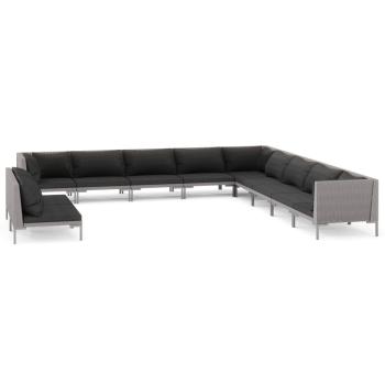 11-tlg. Garten-Lounge-Set mit Kissen Poly Rattan Dunkelgrau
