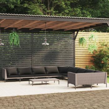 ARDEBO.de - 11-tlg. Garten-Lounge-Set mit Kissen Poly Rattan Dunkelgrau