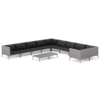 11-tlg. Garten-Lounge-Set mit Kissen Poly Rattan Dunkelgrau
