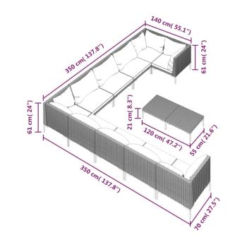11-tlg. Garten-Lounge-Set mit Kissen Poly Rattan Dunkelgrau