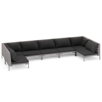 7-tlg. Garten-Lounge-Set mit Kissen Poly Rattan Dunkelgrau