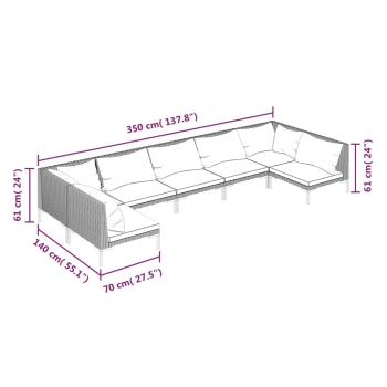7-tlg. Garten-Lounge-Set mit Kissen Poly Rattan Dunkelgrau