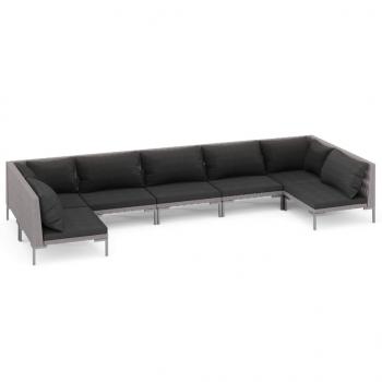 7-tlg. Garten-Lounge-Set mit Kissen Poly Rattan Dunkelgrau