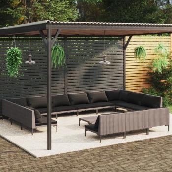 ARDEBO.de - 14-tlg. Garten-Lounge-Set mit Kissen Poly Rattan Dunkelgrau