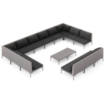 14-tlg. Garten-Lounge-Set mit Kissen Poly Rattan Dunkelgrau