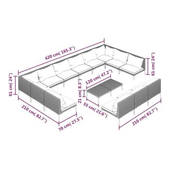 14-tlg. Garten-Lounge-Set mit Kissen Poly Rattan Dunkelgrau