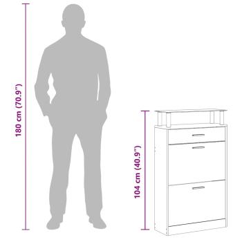 Schuhschrank mit Schubfach und oberem Glasregal Holz Weiß