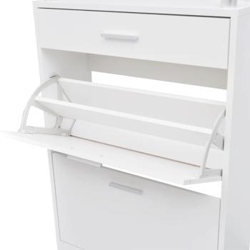 Schuhschrank mit Schubfach und oberem Glasregal Holz Weiß