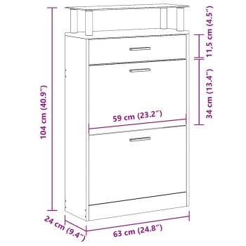 Schuhschrank mit Schubfach und oberem Glasregal Holz Weiß