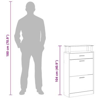 Schuhschrank mit Schubfach & oberes Glasregal Holz Eichenoptik