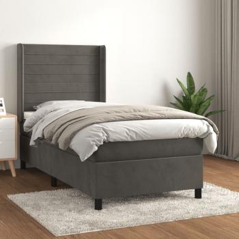 ARDEBO.de - Boxspringbett mit Matratze Dunkelgrau 100x200 cm Samt