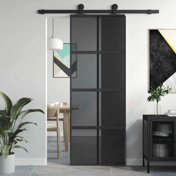 Schiebetür Schwarz 76x205 cm Hartglas und Aluminium