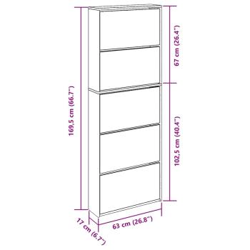 Schuhschrank mit 5 Fächern Spiegel Weiß 63×17×169,5 cm