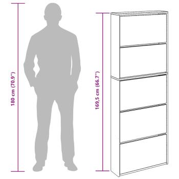 Schuhschrank mit 5 Fächern Spiegel Weiß 63×17×169,5 cm