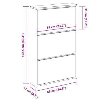 Schuhschrank mit 3 Fächern Spiegel Weiß 63x17x102,5 cm