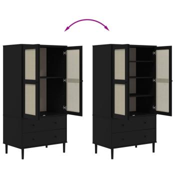 ARDEBO.de - Kleiderschrank SENJA Rattan-Optik Schwarz 90x55x175 cm