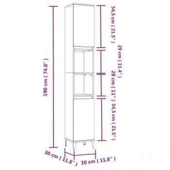 Badschrank Schwarz 30x30x190 cm Holzwerkstoff