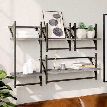 ARDEBO.de - 4-tlg. Wandregal-Set mit Stangen Grau Sonoma Holzwerkstoff