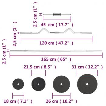 Langhantel und Kurzhantel mit Gewichten 60 kg 