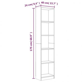 Bücherregal 5 Fächer Grau Sonoma 40x24x175 cm Holzwerkstoff