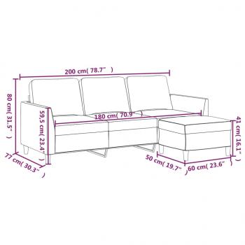 3-Sitzer-Sofa mit Hocker Cappuccino-Braun 180 cm Kunstleder