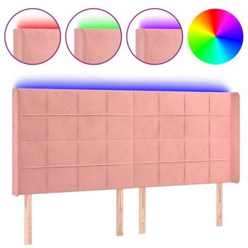 LED Kopfteil Rosa 183x16x118/128 cm Samt