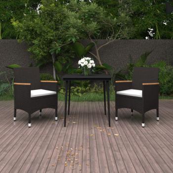 ARDEBO.de - 3-tlg. Garten-Essgruppe mit Auflagen Poly Rattan und Glas