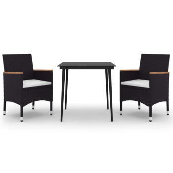 3-tlg. Garten-Essgruppe mit Auflagen Poly Rattan und Glas