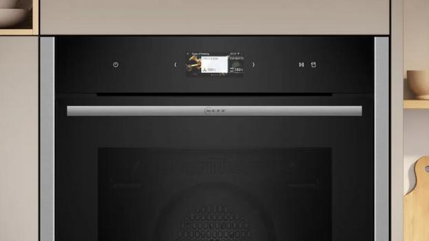 Neff B24FS33N0 N90 A+ Einbaudampfbackofen, 60 cm breit, 71 L, Wassertank, TFT-Display, Grill, CircoTherm, Kindersicherung, schwarz/Edelstahl