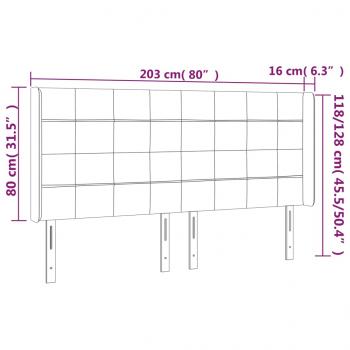 LED Kopfteil Dunkelgrau 203x16x118/128 cm Samt