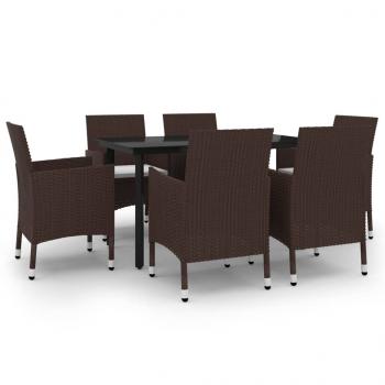 7-tlg. Garten-Essgruppe mit Auflagen Poly Rattan und Glas