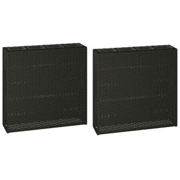 Garten-Hochbeet mit 4 Töpfen 2 Stk. Poly Rattan Schwarz