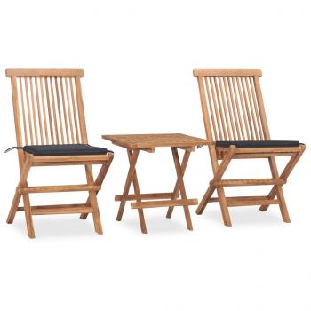 ARDEBO.de - 3-tlg. Garten-Essgruppe mit Kissen Klappbar Massivholz Teak