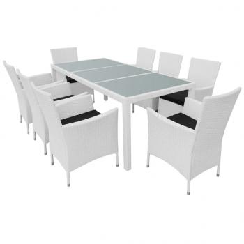 9-tlg. Garten-Essgruppe Poly Rattan Cremeweiß
