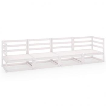 Outdoor-Sofa 4-Sitzer Weiß Massivholz Kiefer