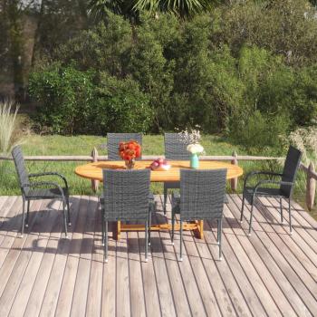 ARDEBO.de - 7-tlg. Garten-Essgruppe Poly Rattan Grau