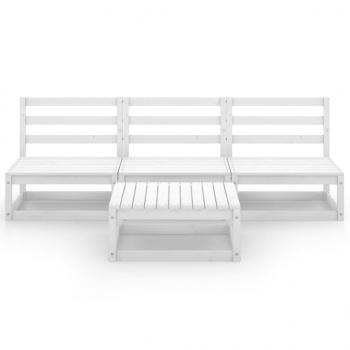 4-tlg. Garten-Lounge-Set Weiß Massivholz Kiefer