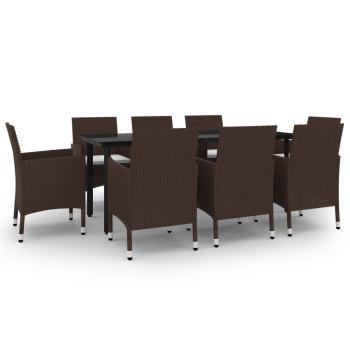 9-tlg. Garten-Essgruppe mit Auflagen Poly Rattan und Glas